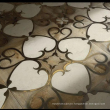 waterjet pattern wood and stainless steel inlay flooring design